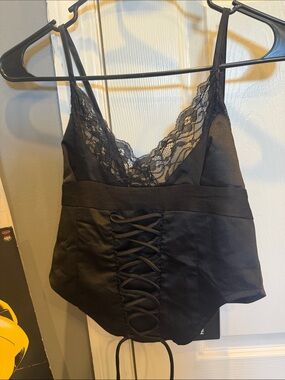 PrettyLittleThing Black Lace-Trim Corset Cami